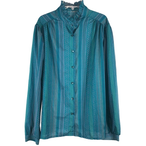 Vintage Turquoise Print Blouse, Size 1X - Picture 8 of 8